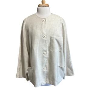Vtg Peddlers Jacket Ivory Heavy Linen Blazer Jacket Top Lagenlook Womens XXL